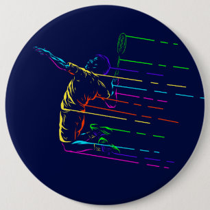 Badminton smash shot with dark background 6 cm round badge