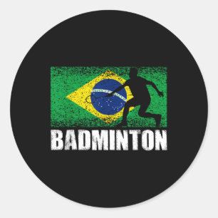 Badminton Sport, Retro Brazil Flag, Brazilian Classic Round Sticker
