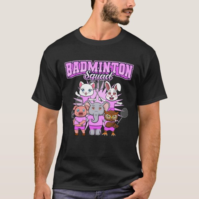 Badminton Squad Cute Animals Shuttlecock T-Shirt (Front)