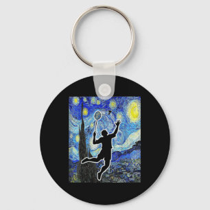 Badminton Starry Night Badminton Player Painting  Key Ring