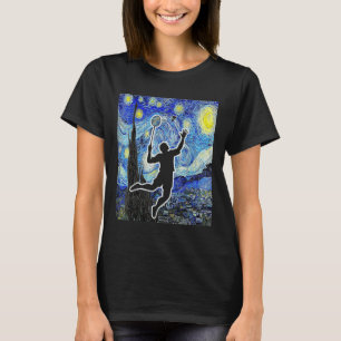 Badminton Starry Night Badminton Player Painting  T-Shirt