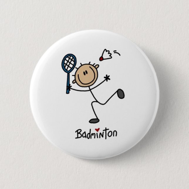 Badminton Stick Figure 6 Cm Round Badge (Front)