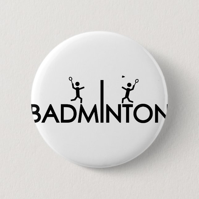 badminton text icon 6 cm round badge (Front)