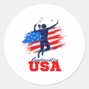 Badminton Usa Support Team American Flag Sports Lo Classic Round Sticker