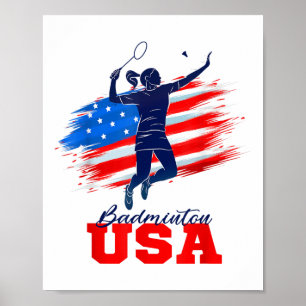 Badminton Usa Support Team American Flag Sports Lo Poster