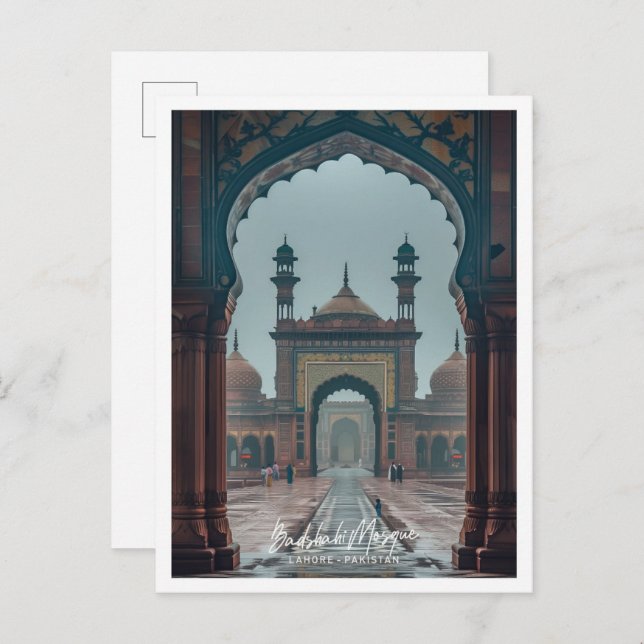 Badshahi Mosque in Lahore Art travel famous place Postcard (Front/Back)