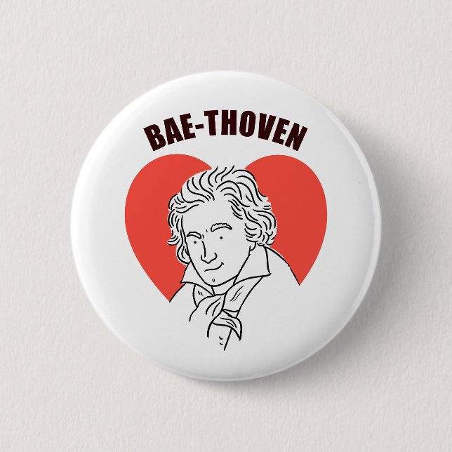 Bae-Thoven Classical Music Pun Button Pin (Front)
