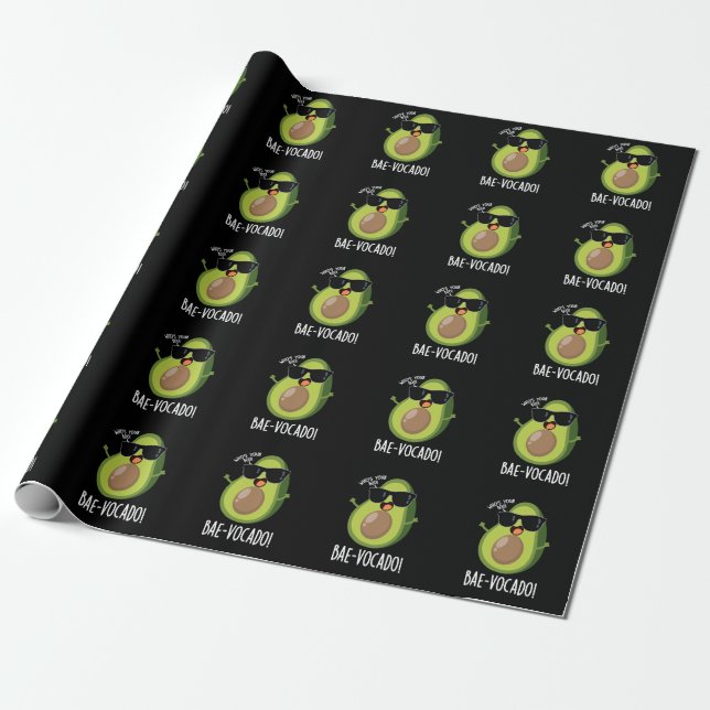 Bae-vocado Funny Avocado Pun Dark BG Wrapping Paper (Unrolled)