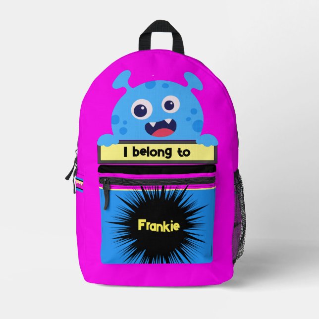 Bag Buddy Blue Happy Monster Personalised Backpack (Front)