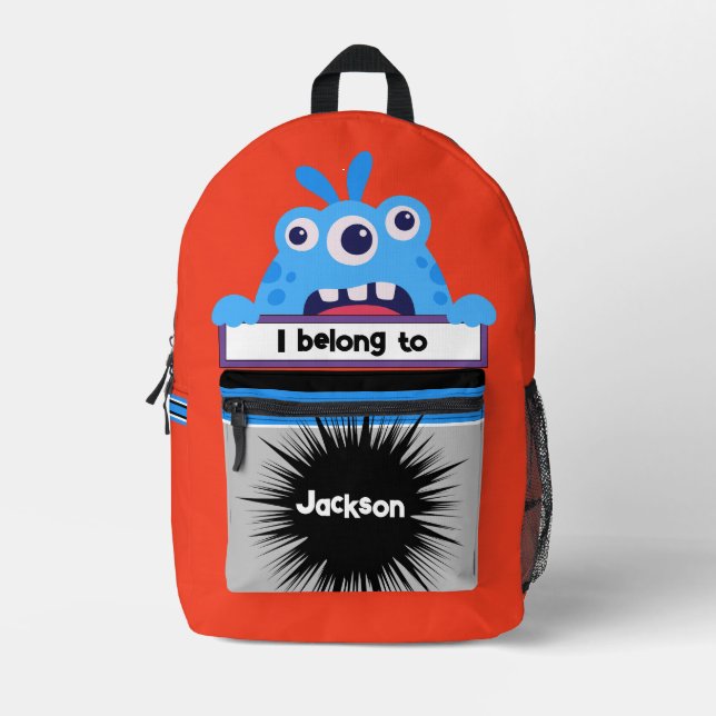 Bag Buddy Blue Tri Monster Personalised Backpack (Front)