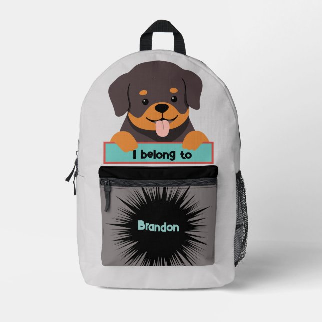 Bag Buddy Cute Brown Puppy Personalised Backpack (Front)
