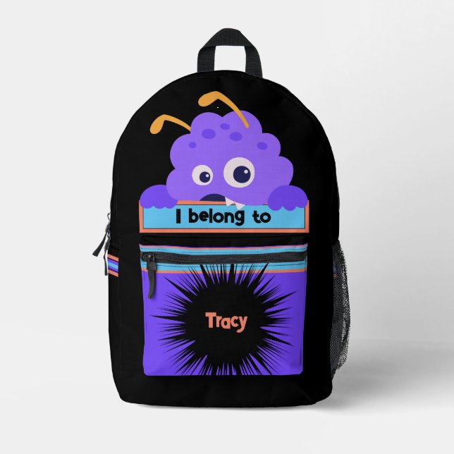Bag Buddy Fun Purple Monster Personalised Backpack (Front)
