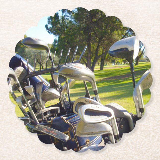 Bag Full Of Golf Clubs, Paper Party Coasters (Front)