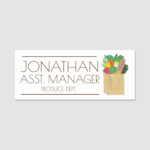 Bag of Groceries Produce Grocery Store Market Name Tag