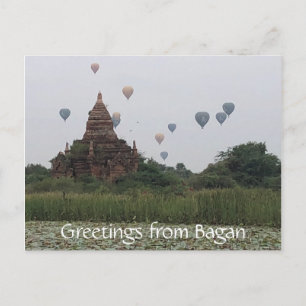 bagan balloon temple postcard