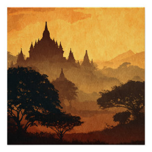 Bagan Myanmar Luxury Palace Vintage Poster