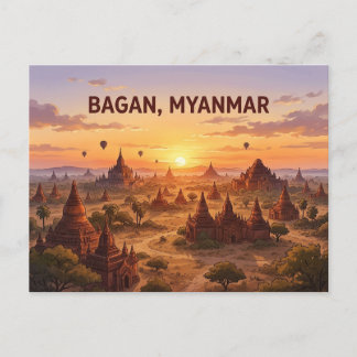 Bagan Myanmar Sunset Travel Postcard