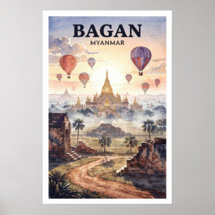 Bagan Myanmar Vintage Travel Poster