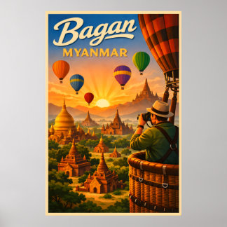 Bagan Myanmar - Vintage Travel Poster