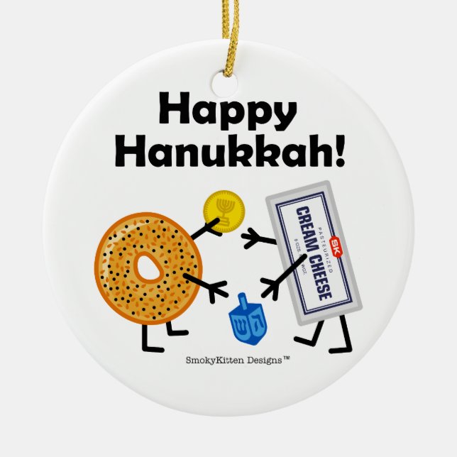 Bagel & Cream Cheese - Happy Hanukkah! Ceramic Ornament (Front)