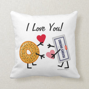 Bagel & Cream Cheese I Love You! Valentine Hearts Cushion