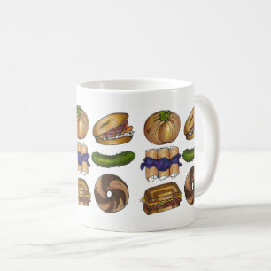 Bagel Pickle Knish Blintz Reuben Jewish Deli Food Coffee Mug
