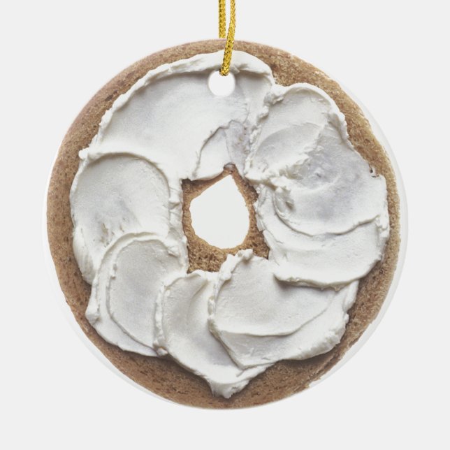 Bagel with Cream Cheese Ceramic Tree Decoration (Front)