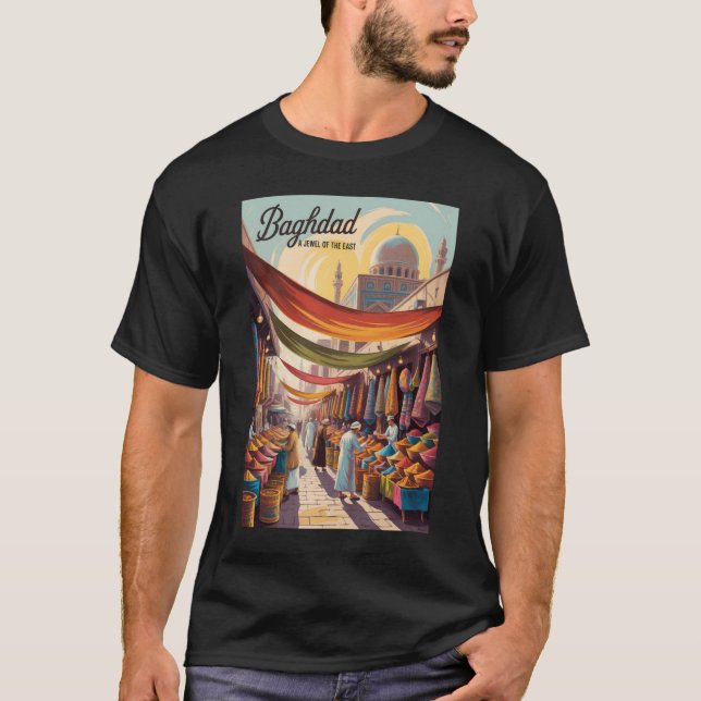 Baghdad Iraq Illustration Travel Art Vintage T-Shirt (Front)