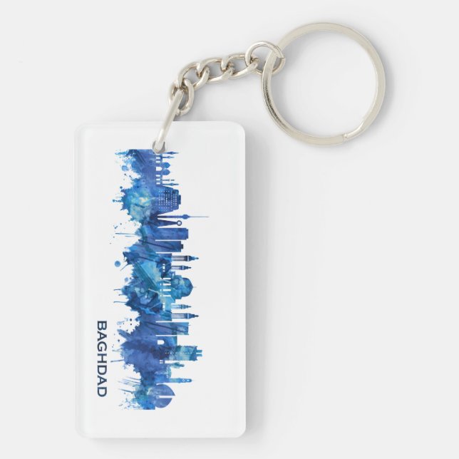 Baghdad Iraq Skyline Blue Key Ring (Back)