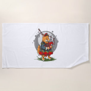 Bagpipe Cat Playing Bagpipes Scottish Music Kitten Beach Towel