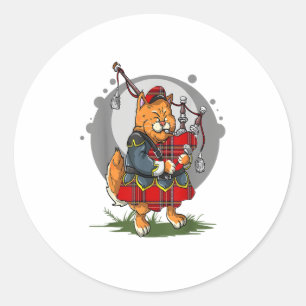 Bagpipe Cat Playing Bagpipes Scottish Music Kitten Classic Round Sticker