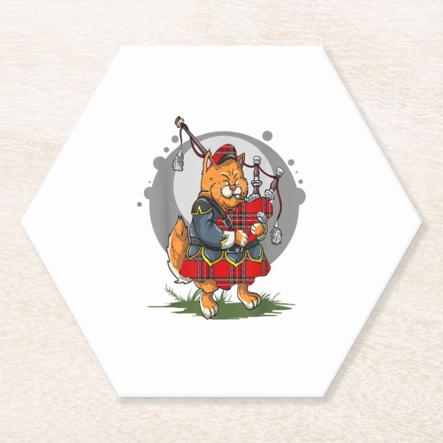 Bagpipe Cat Playing Bagpipes Scottish Music Kitten Paper Coaster (Front)