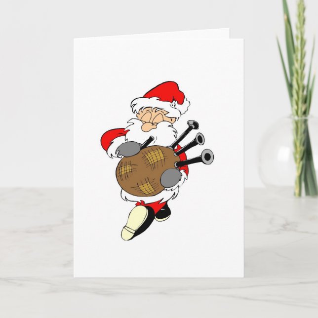 Bagpipe Irish Santa Claus Holiday Card (Front)