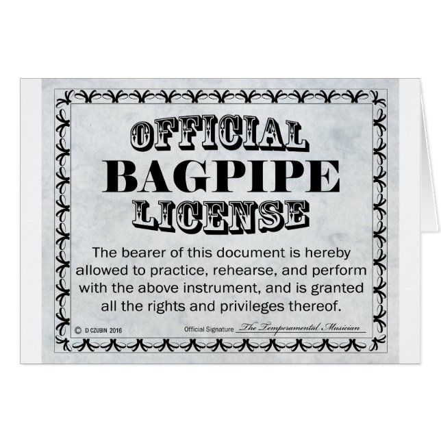 Bagpipe License (Front Horizontal)