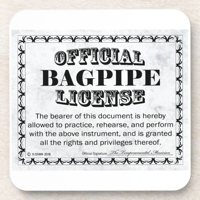 Bagpipe License Coaster (Front)