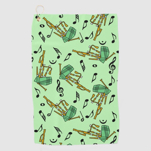 Bagpipe Music Notes Pattern Golf Towel (Front)