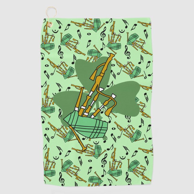 Bagpipe Shamrock Golf Towel (Front)