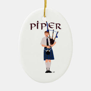 Bagpiper - Blue Kilt Ceramic Ornament