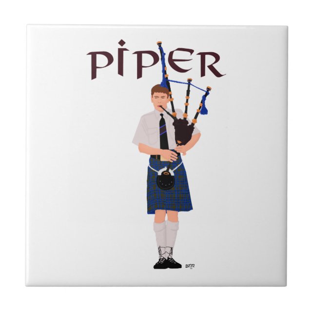 Bagpiper - Blue Kilt Ceramic Tile (Front)