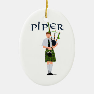 Bagpiper - Green Kilt Ceramic Ornament