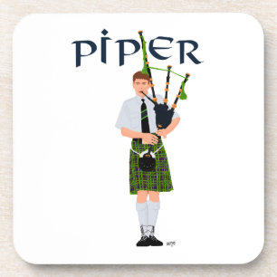 Bagpiper - Green Kilt Coaster