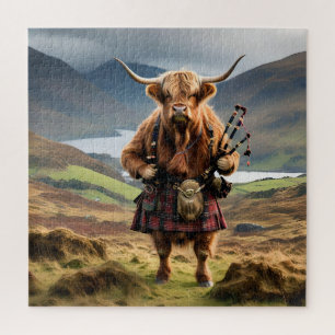 Bagpiper Highland Cow, Jigsaw Puzzle