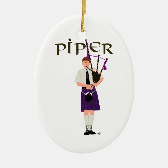 Bagpiper - Purple Kilt Ceramic Ornament (Front)