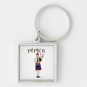 Bagpiper - Purple Kilt Key Ring