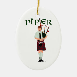 Bagpiper - Red Kilt Ceramic Tree Decoration