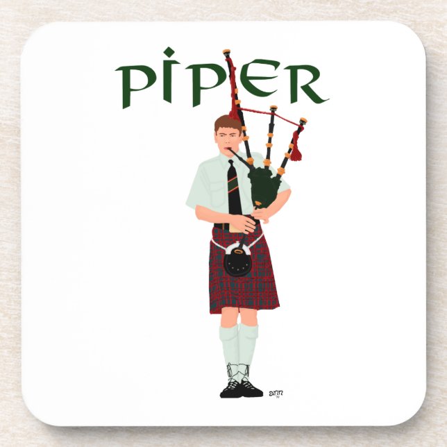 Bagpiper - Red Kilt Coaster (Front)