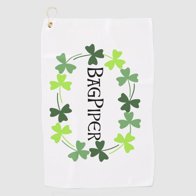 Bagpiper Shamrock Oval Golf Towel (Front)