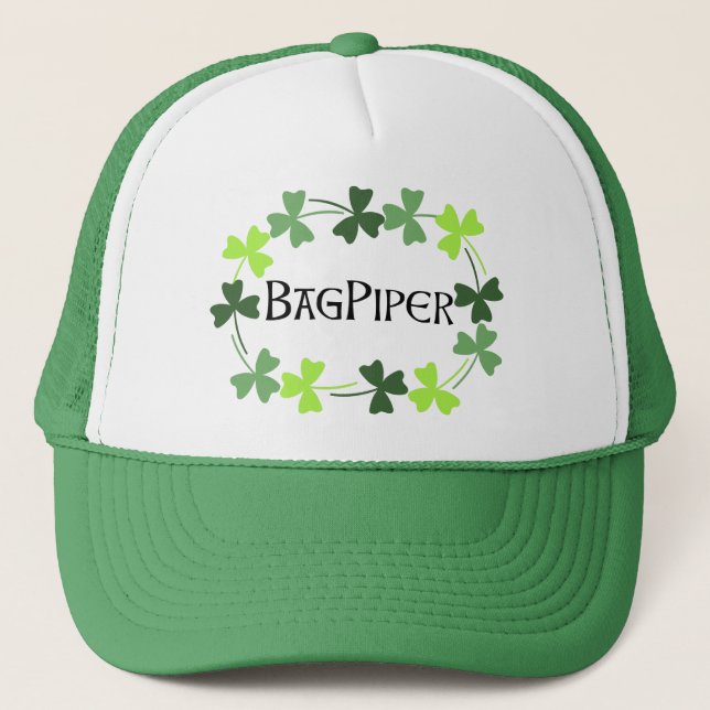 Bagpiper Shamrock Oval Trucker Hat (Front)