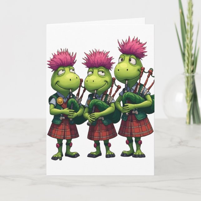 Bagpipers for Burns Supper Scottish Greeting Card (Front)