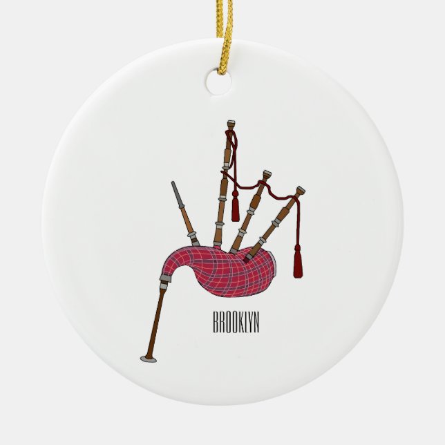 Bagpipes cartoon illustration  ceramic ornament (Front)